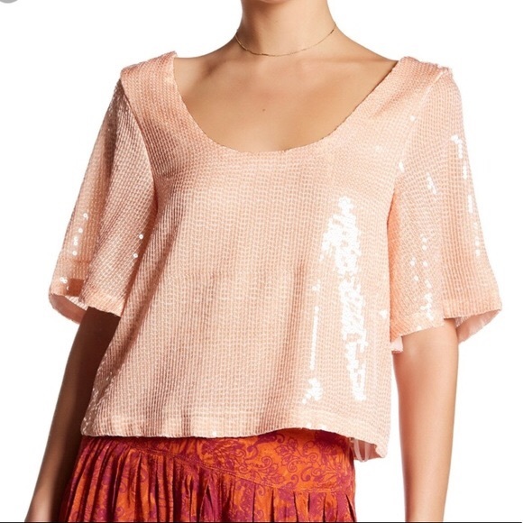 peach sequin top